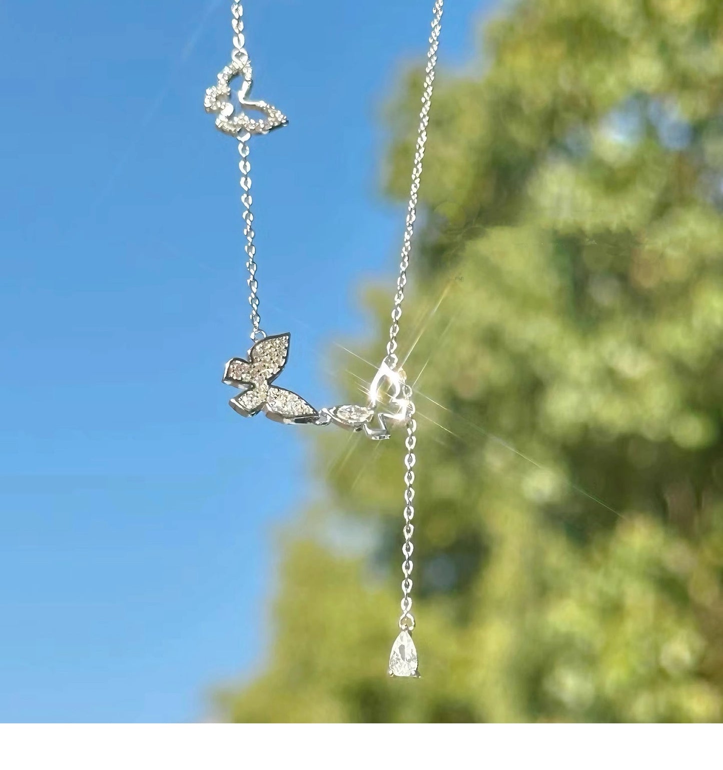 Planderful Sterling Silver Butterfly Tassel Necklace For Women Elegant Luxury Collarbone Pendant