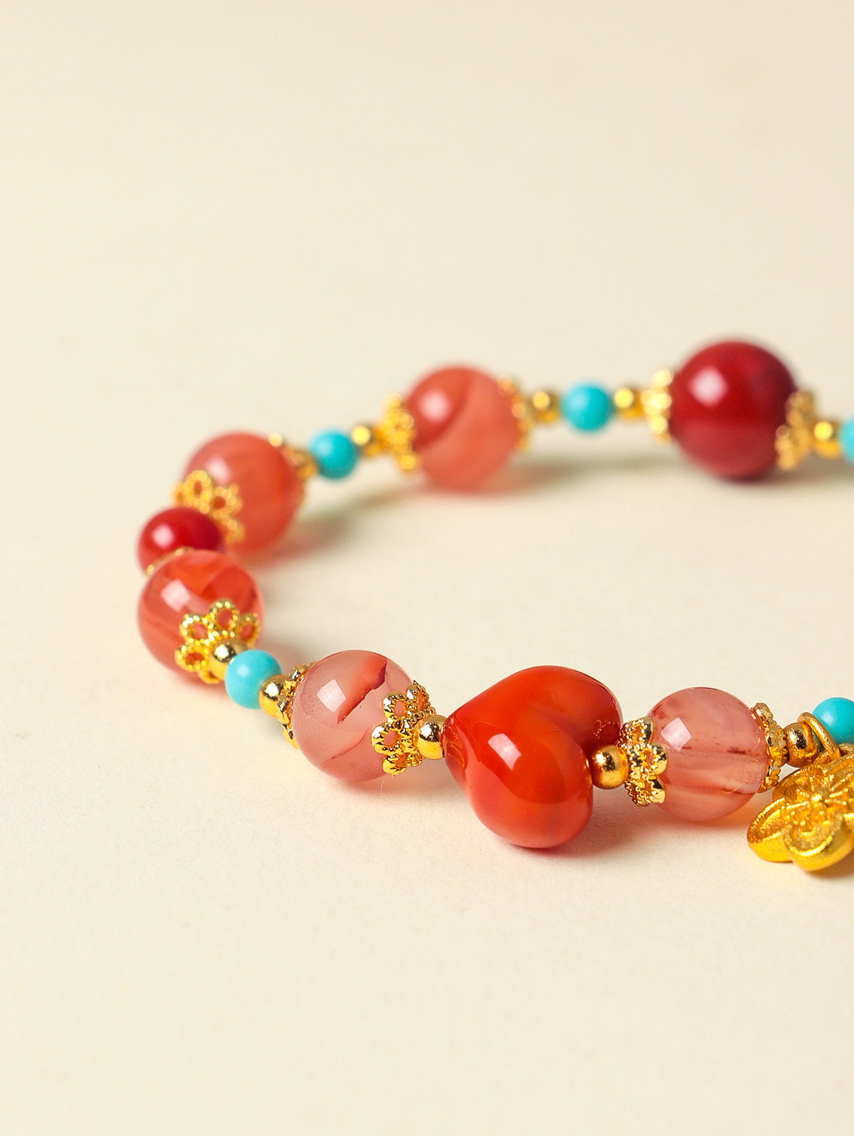 Red Agate & Turquoise Horse-Year Bracelet