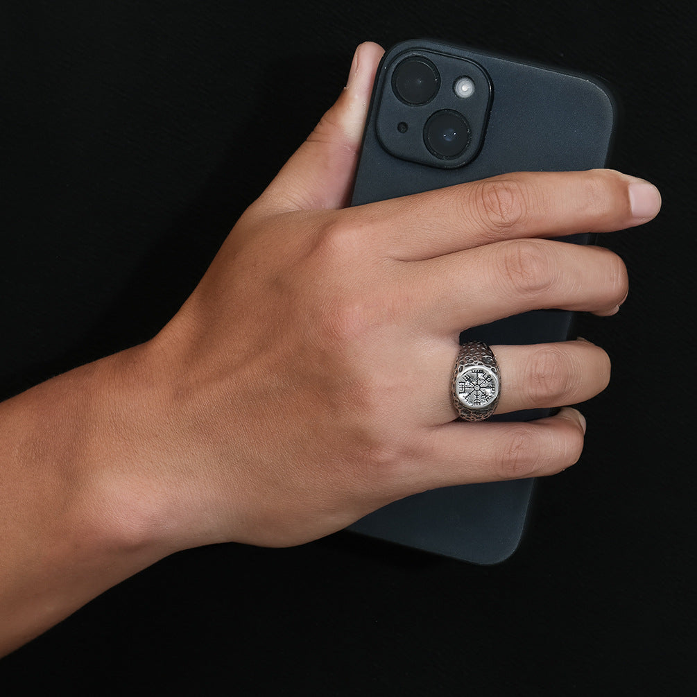 Vintage Nordic Viking Compass Stainless Steel Ring for Men