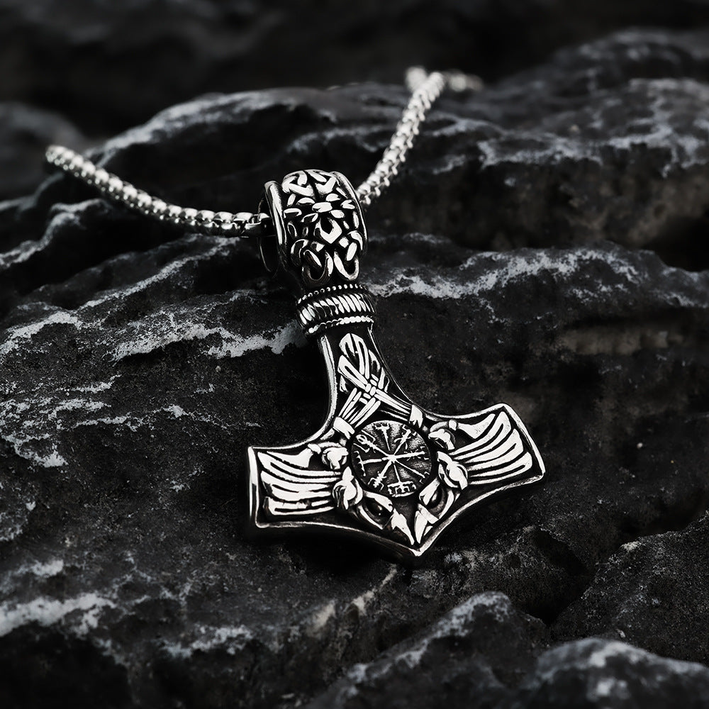 Nordic Retro Stainless Steel Men's Pendant Viking Compass Necklace