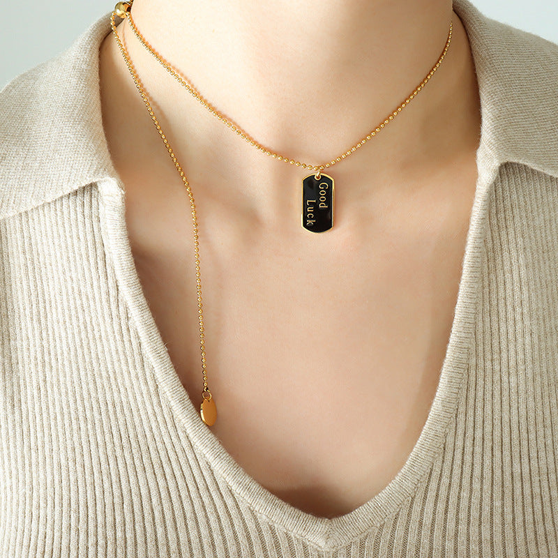 Exquisite Square Pendant Tassel Necklace in Titanium Steel for Women