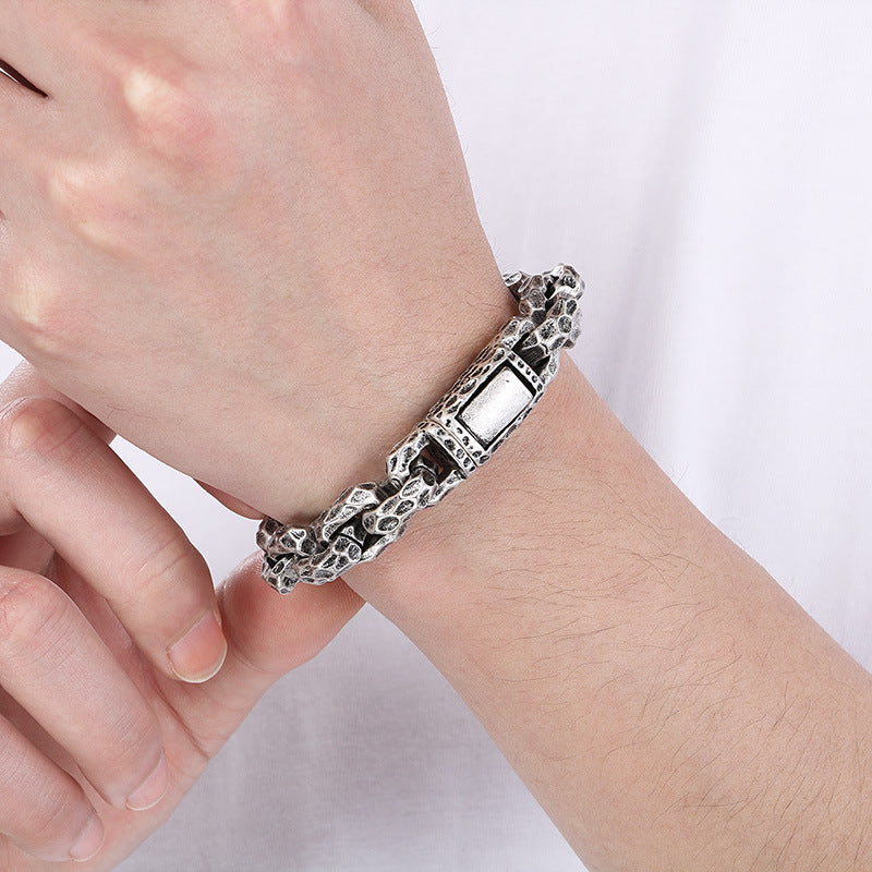 Planderful Hammered Titanium Stainless Mens Bracelet