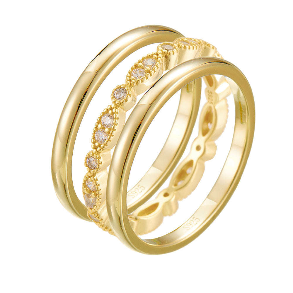 Planderful S925 Sterling Silver Personalized Combination Stacking Ring For Women Zircon Jewelry Fashion