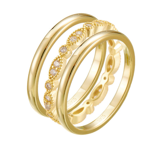 Planderful S925 Sterling Silver Personalized Combination Stacking Ring For Women Zircon Jewelry Fashion