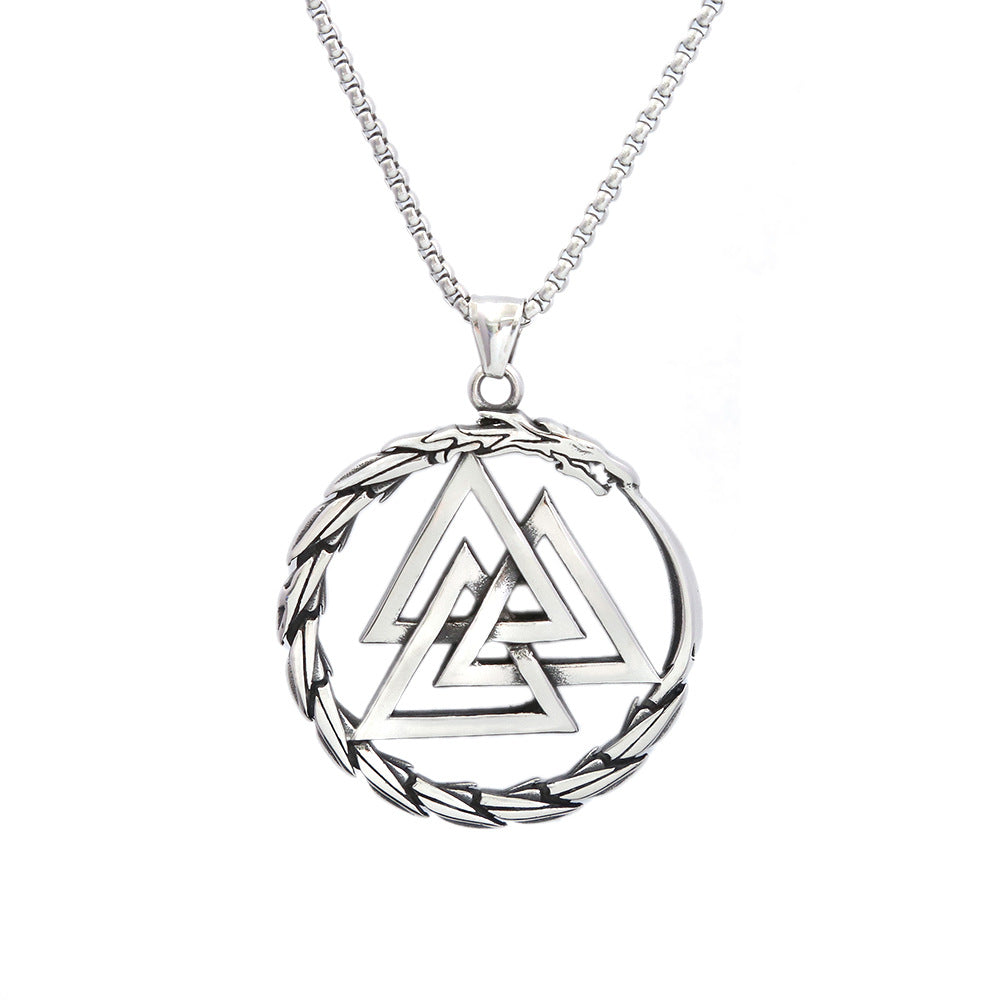 Titanium Steel Pendant Necklace Men's Fashion Jewelry Retro Rune