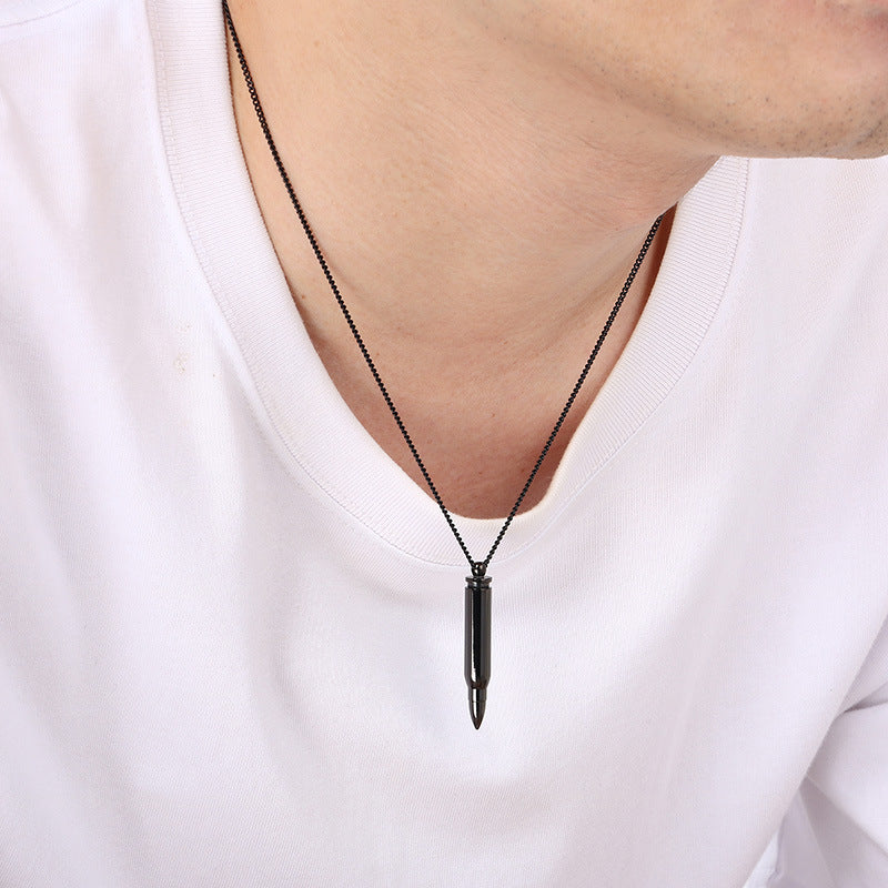 Planderful Mens Bullet Pendant Necklace Glossy Titanium