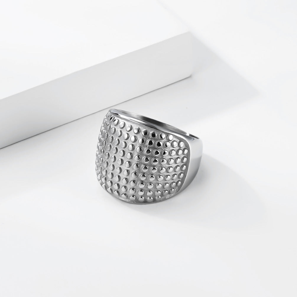 Planderful Everyday Genie Unisex Stainless Steel Ring Gold Plated Hammer Dot Texture Glossy Finish