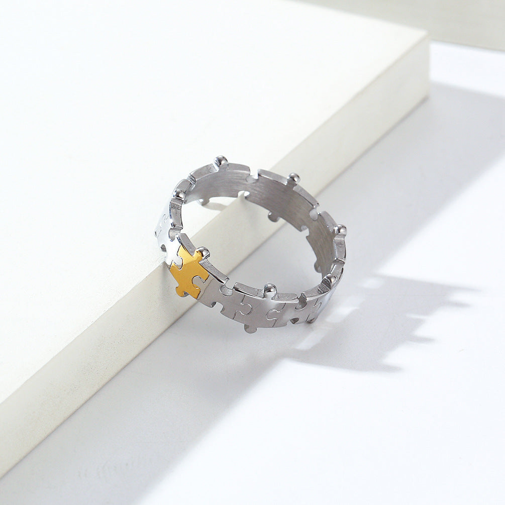 INS Niche Design Puzzle Couple Titanium Steel Pair Ring