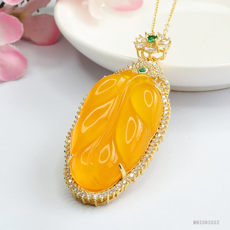 Yellow Chalcedony Leaf Pendant — No Chain