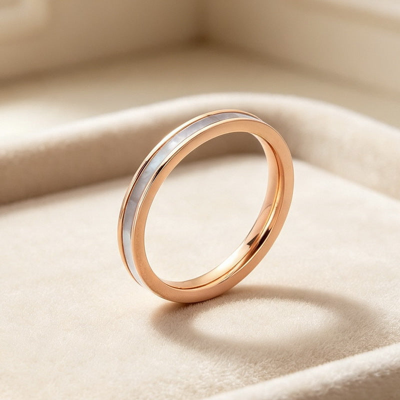 French Stacked Shell Plain Ring 2mm Embedded Fritillary Stainless Steel Women's