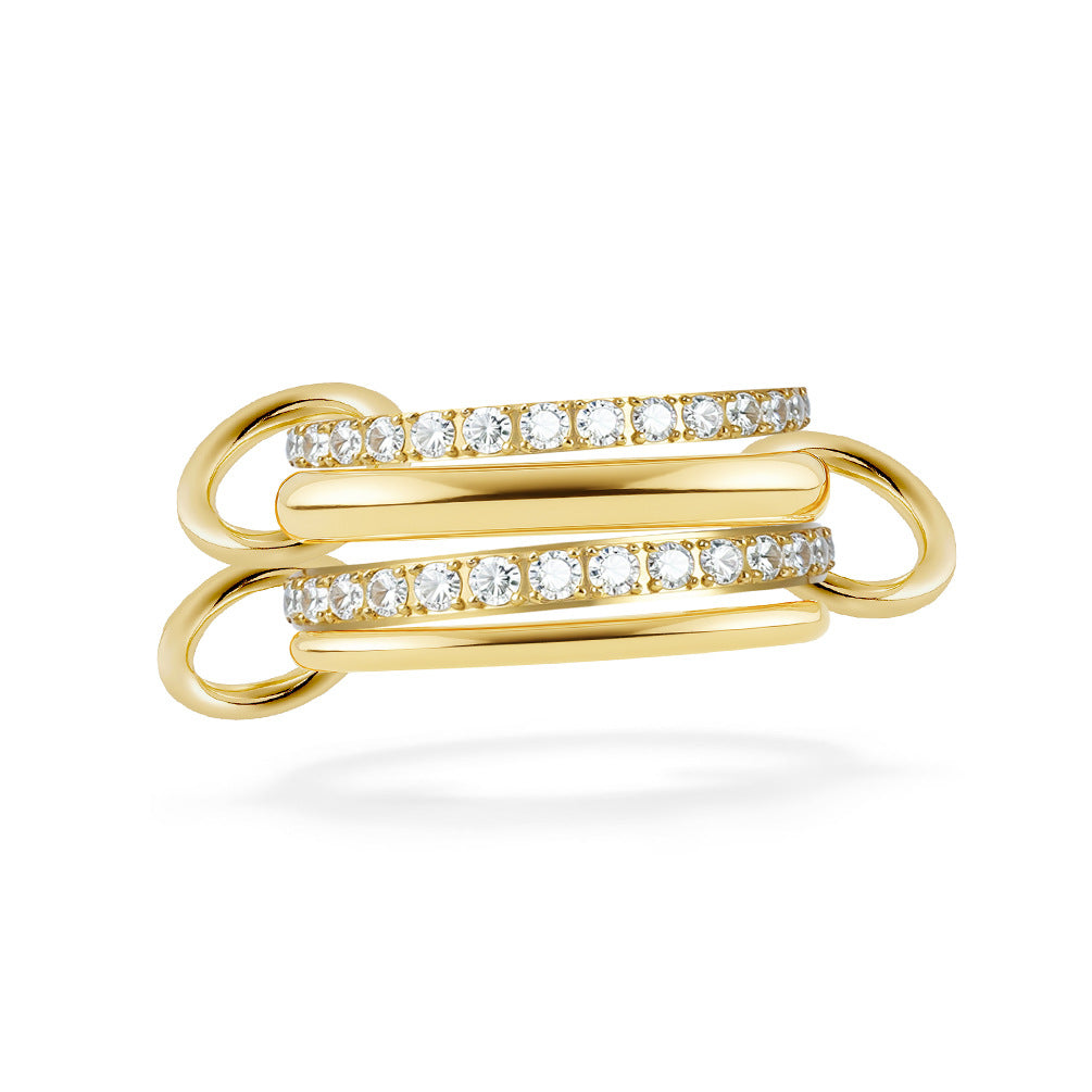Planderful Four Layer Stacking Ring With Zircon Inlays Personalized Design For Women Titanium Steel Luxury