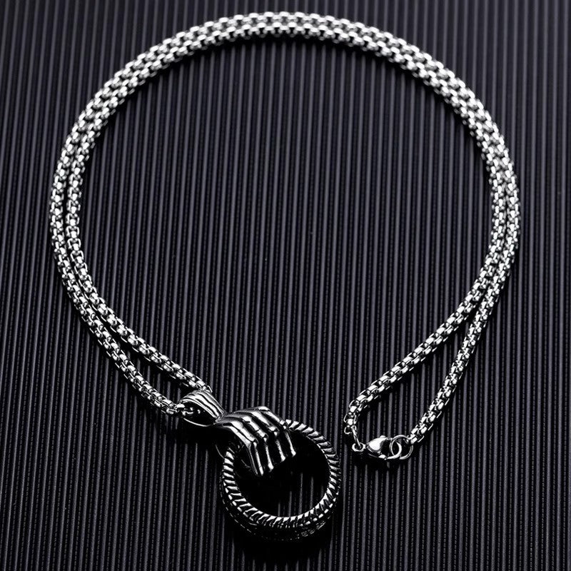 Planderful Jewelry Skeleton Hand Necklace Stainless Steel Gothic Pendant For Men And Women