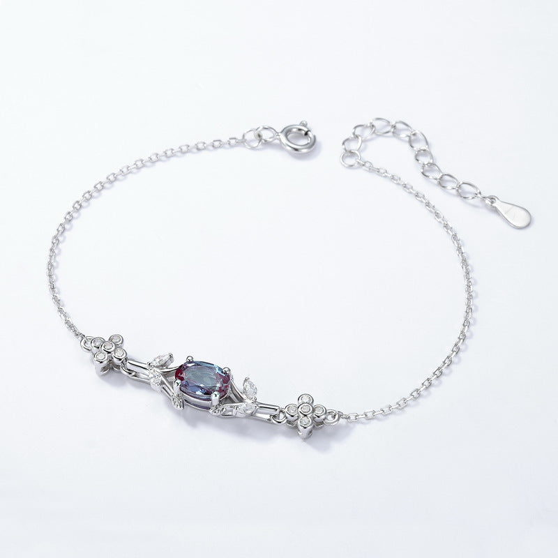 S925 Sterling Silver Lab-Grown Alexandrite Oval Bracelet