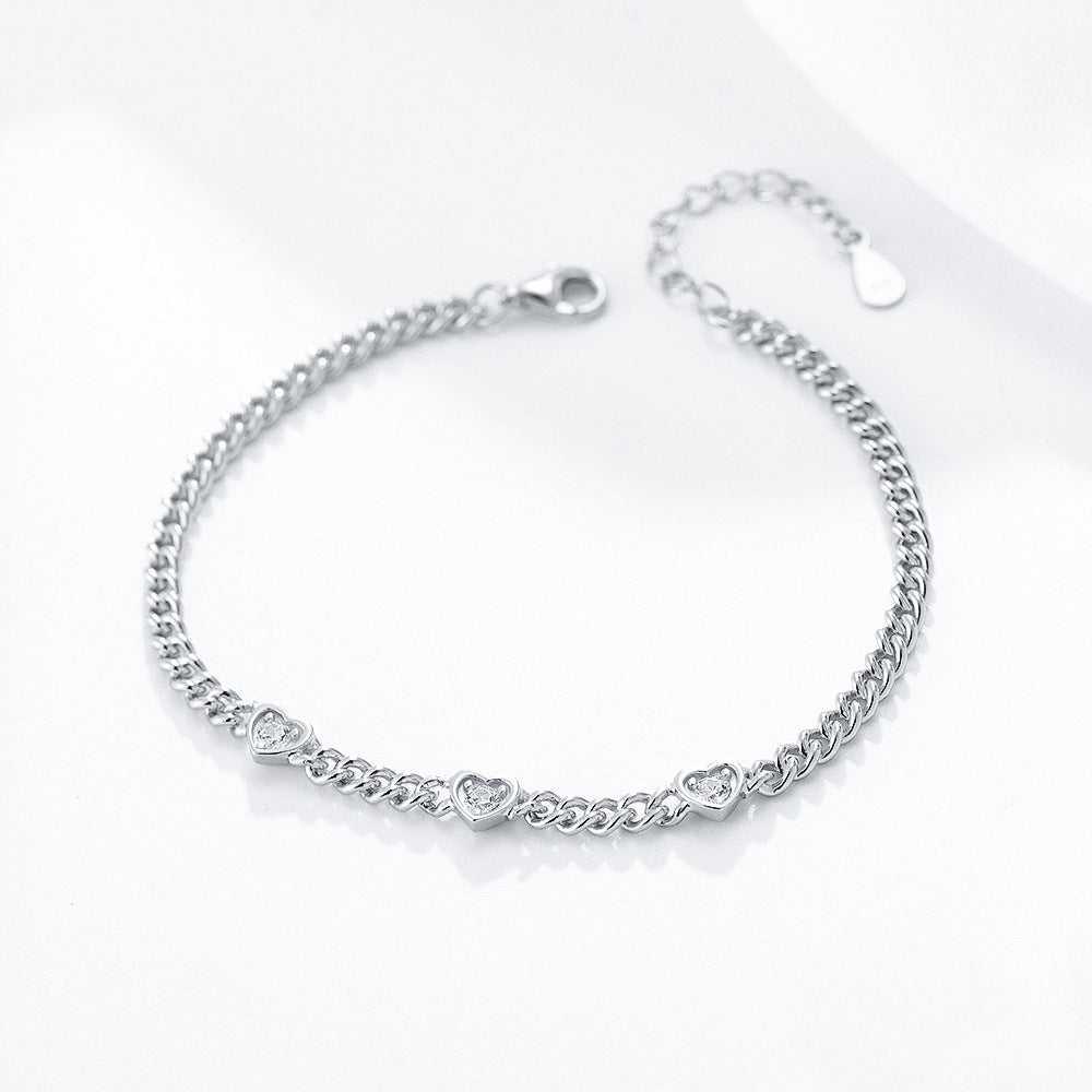 S925 Sterling Silver Heart-Shaped Zircon Bracelet And Design Silver