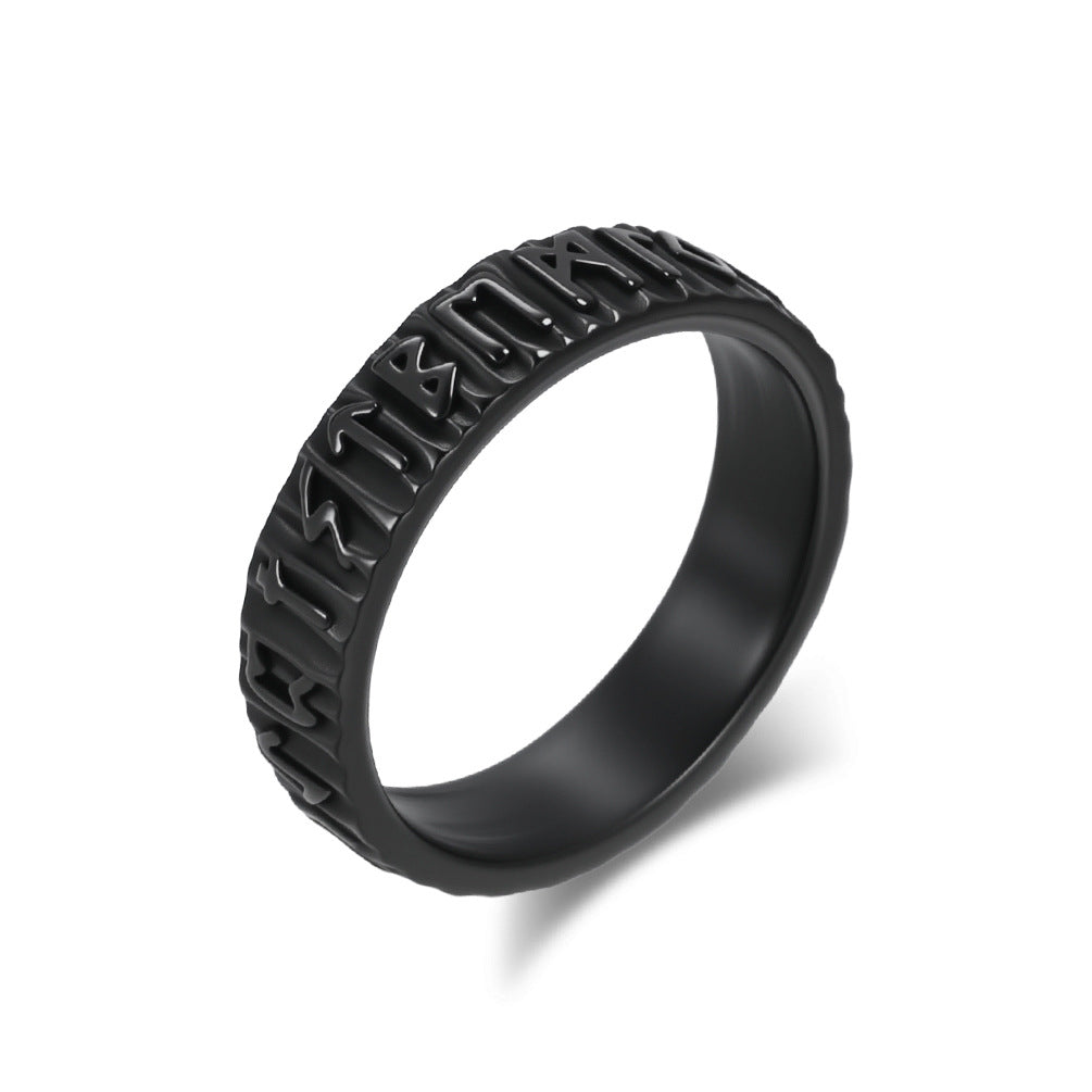 Planderful Nordic Viking Ring In Titanium Steel For Men With Luhn Text Engraving Size 7 To 13