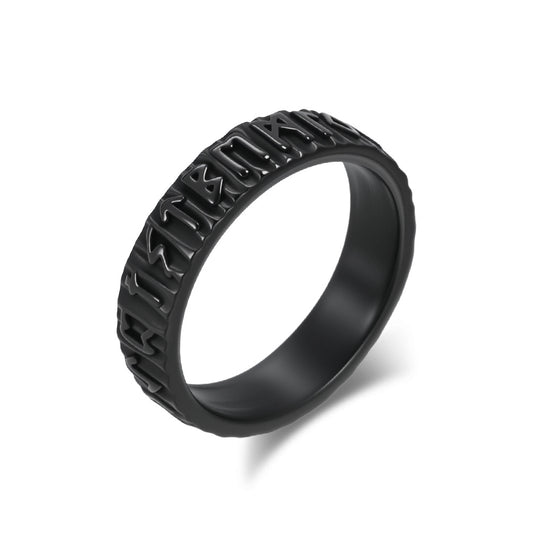 Planderful Nordic Viking Ring In Titanium Steel For Men With Luhn Text Engraving Size 7 To 13