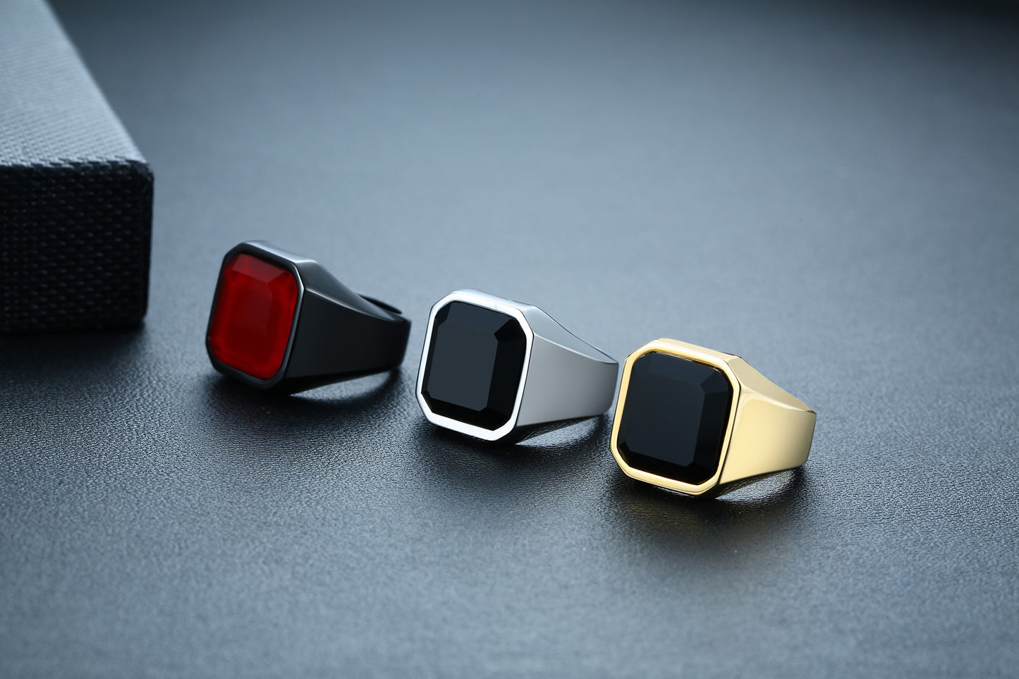 Men's Rings Wholesale Stainless Steel Black Agate Ring