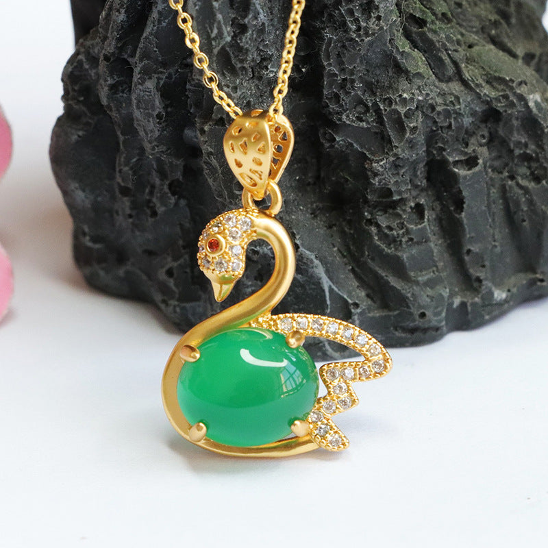 Swan Pendant Necklace with Chalcedony and Zircon Accents