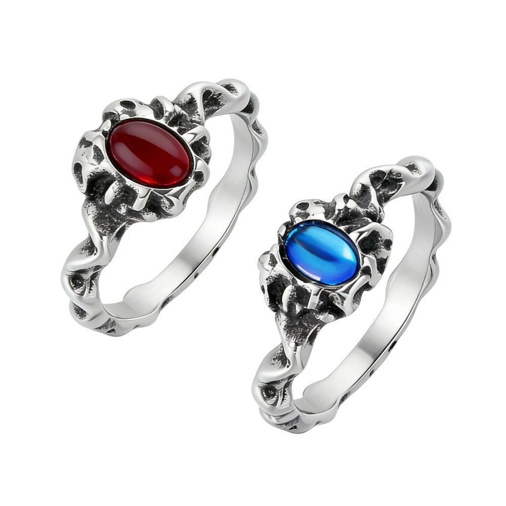 Planderful Titanium Steel Ring Unisex Branch Stone Original Design Retro Style For Men And Women Protective Jewelry
