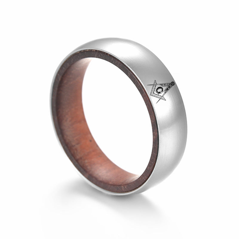 Planderful Rosewood Inlay Titanium Steel Ring For Men Unisex Couple Jewelry Durable