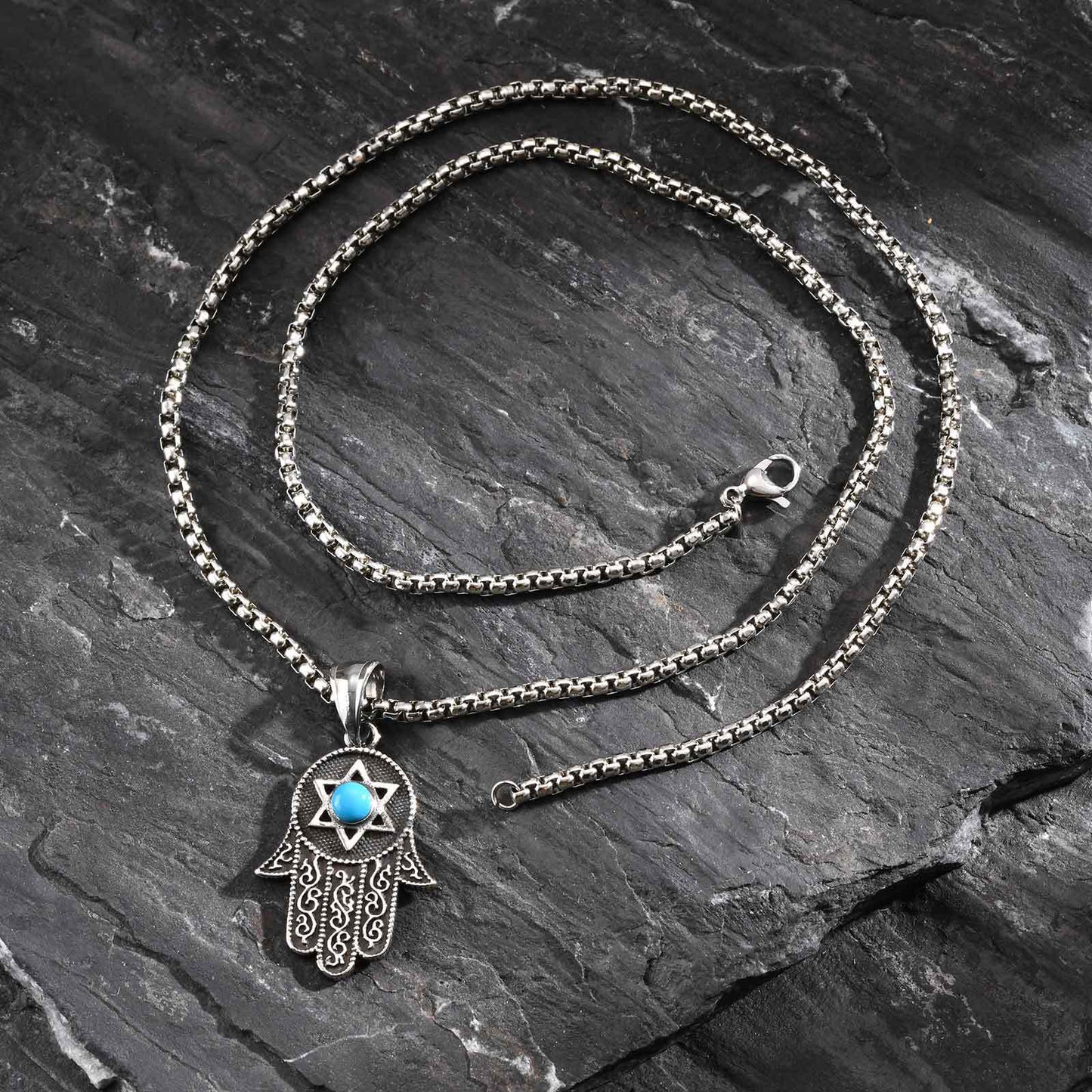 Planderful Stainless Necklace Men Hexagram Fatima Pendant