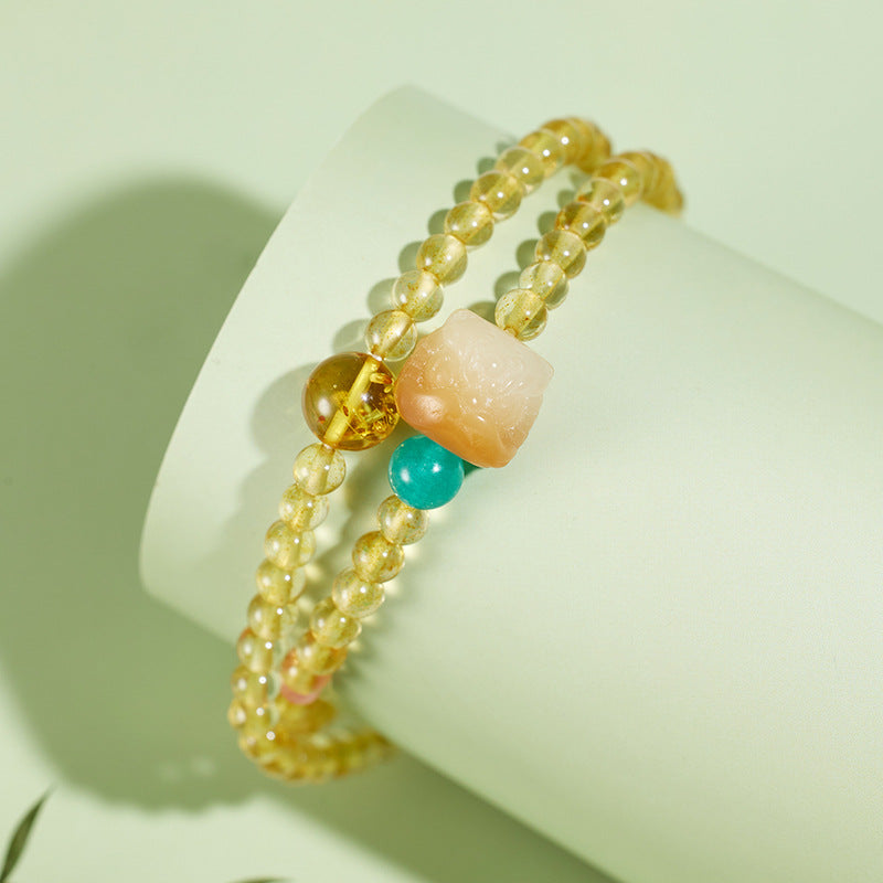 Lion Dancing Bodhi Natural Citrine Double Layer Bracelet