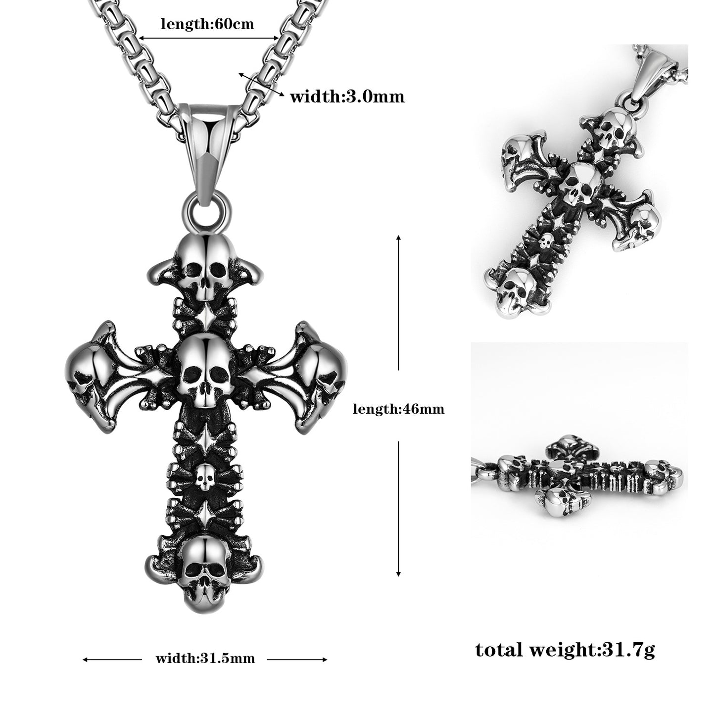 Titanium Steel Necklace – Statement Unisex Skull Cross Snake Bone Chain For Men And Women