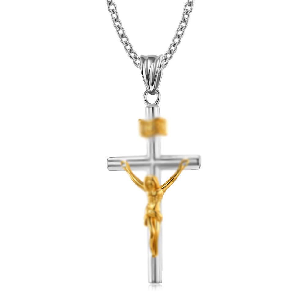 Cross-Border European and American Titanium Steel Cross Necklace for Men