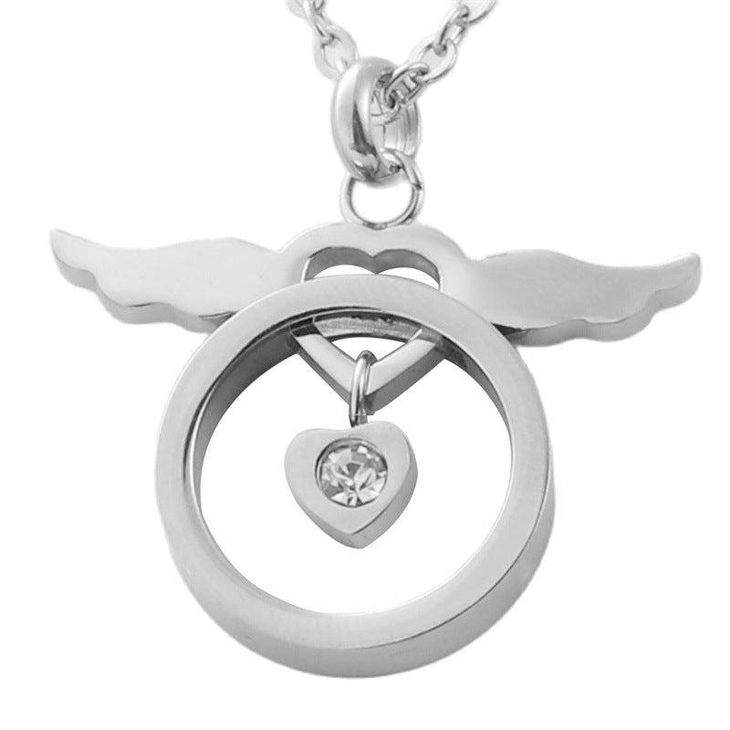 Titanium Steel Retro Angel Wings Pendant Necklace for Trendy Men and Women