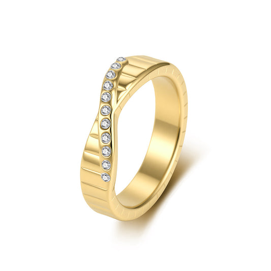 French Geometric Design Stainless Steel Gold-Plated Ring Women's