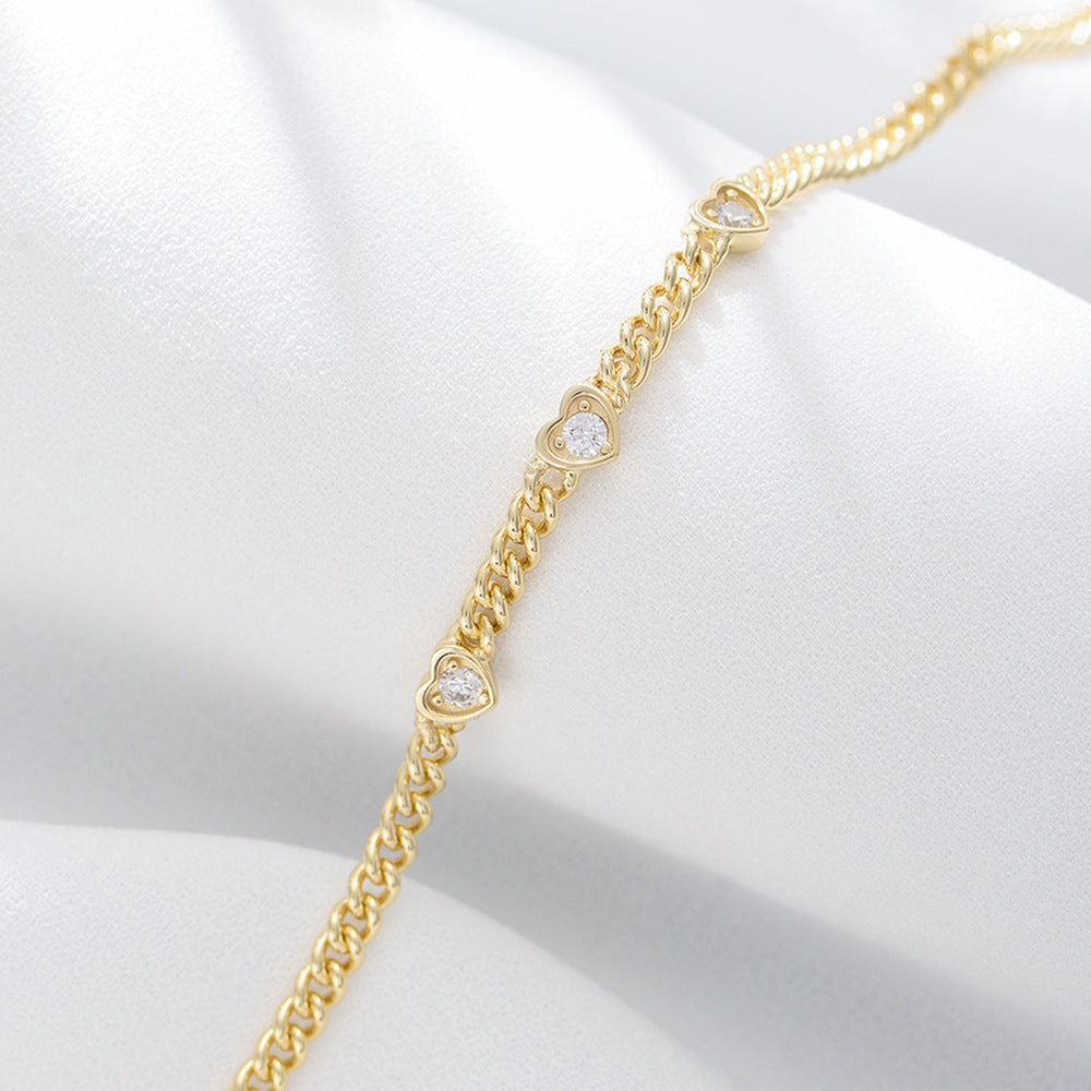 S925 Sterling Silver Heart-Shaped Zircon Bracelet And Design Silver