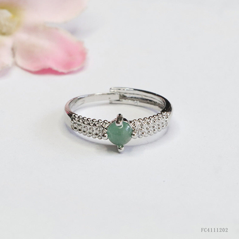 Icy Blue Jadeite Cabochon Claw-Set Ring
