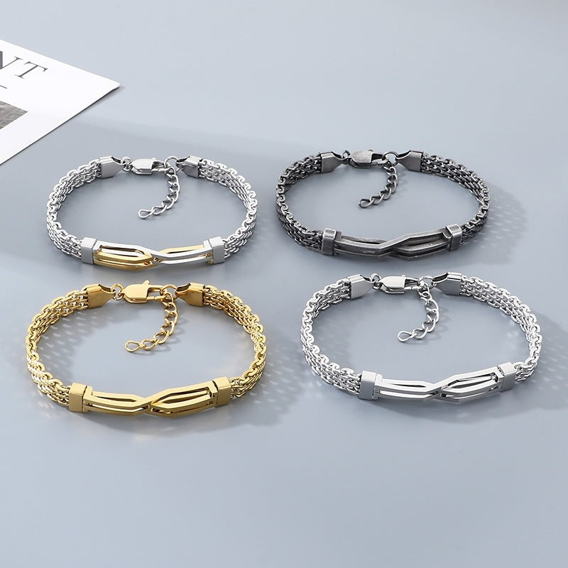 Men's Daily Wear Wind Niche Mesh Chain Titanium Steel Hollow Irregular Curved Bar Men's Bracelet
