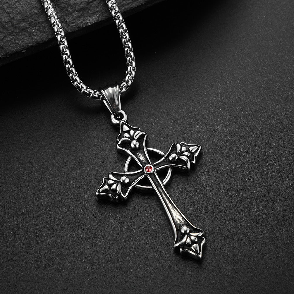European And American Retro Wind Titanium Steel Cross Necklace