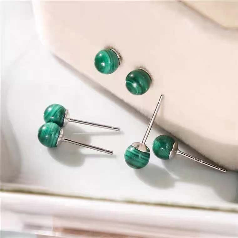 Malachite Bead 925 Silver Stud Earrings