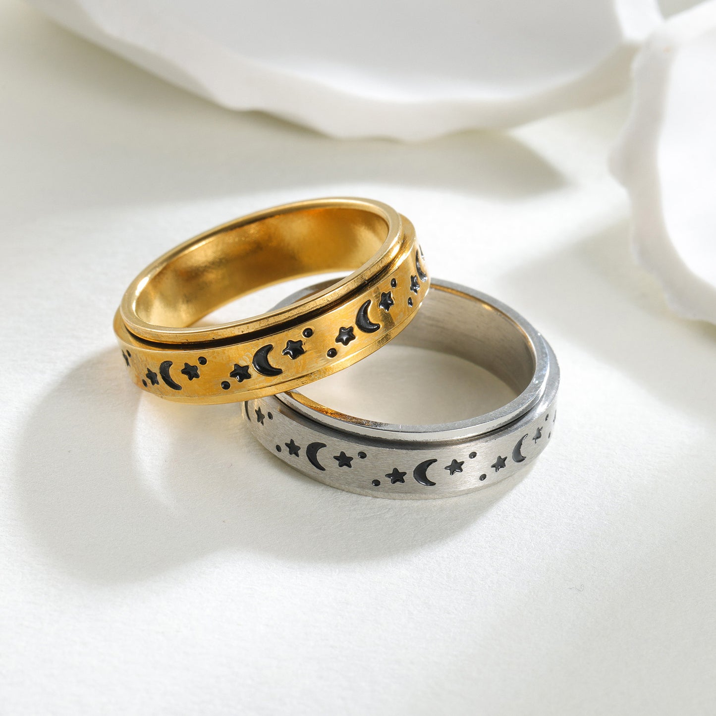 Planderful Star Moon Double Layer Rotatable Ring For Women