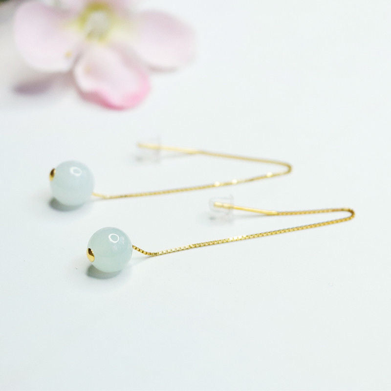 Jadeite Bead 925 Silver Threader Earrings