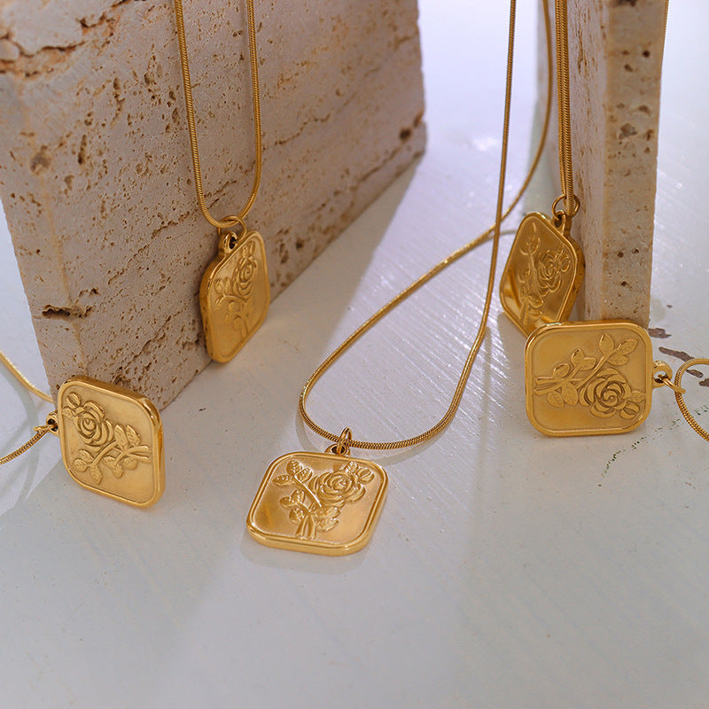 Golden Rose Charm Necklace - Stylish Titanium Steel Plated Choker Jewelry