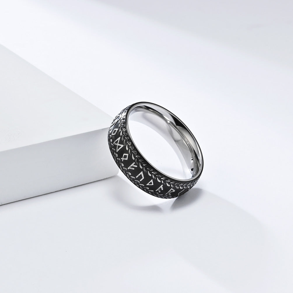 Planderful Nordic Viking Ring For Men Stainless Steel Bold Retro Luhn Character Jewelry