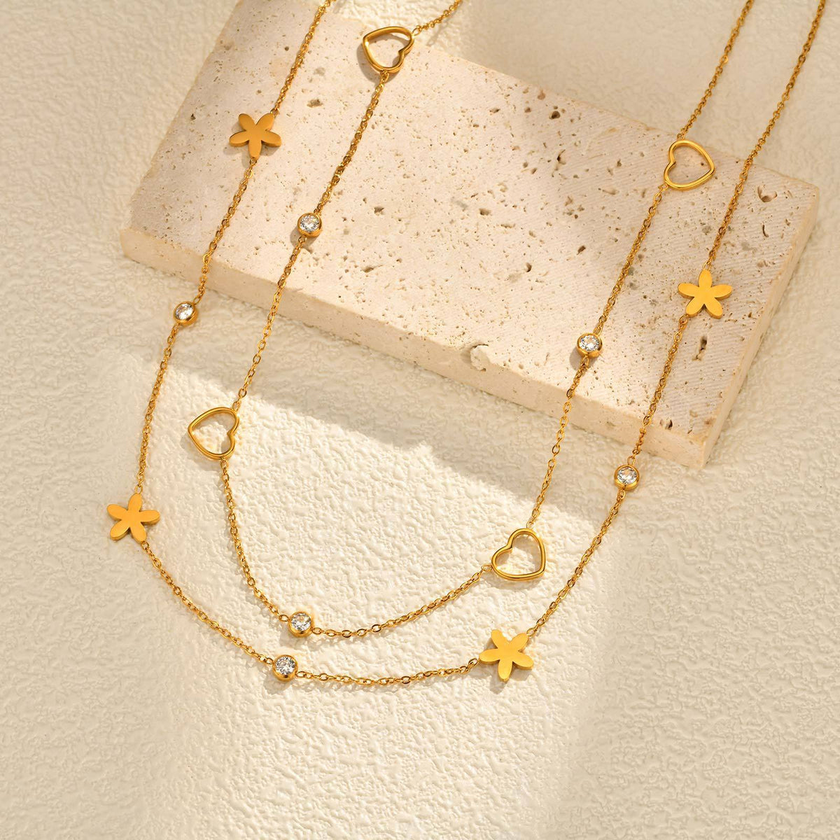 Heart Flower Zircon Stainless Steel Necklace
