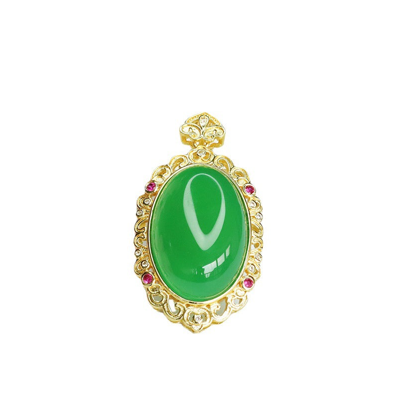 Green Chalcedony Cloud Oval Pendant — No Chain