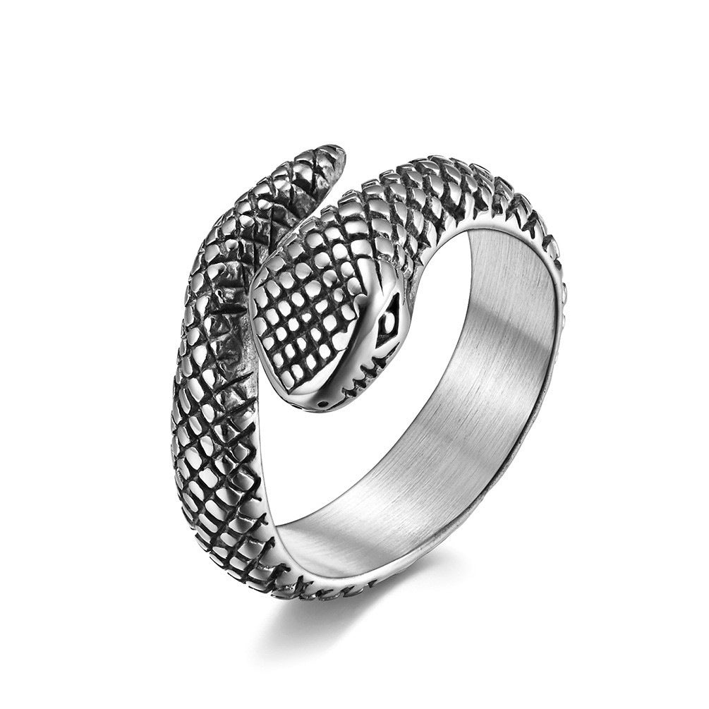 Neutral Minimalist Stainless Steel Viper Ring – Small Animal Snake Stainless Steel