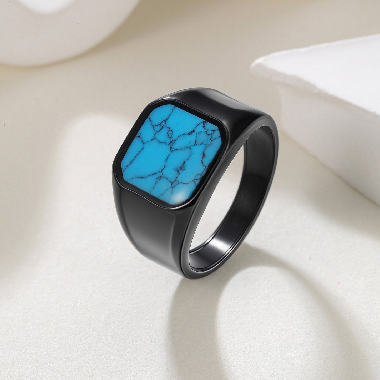 Planderful Custom Turquoise Titanium Steel Ring For Men