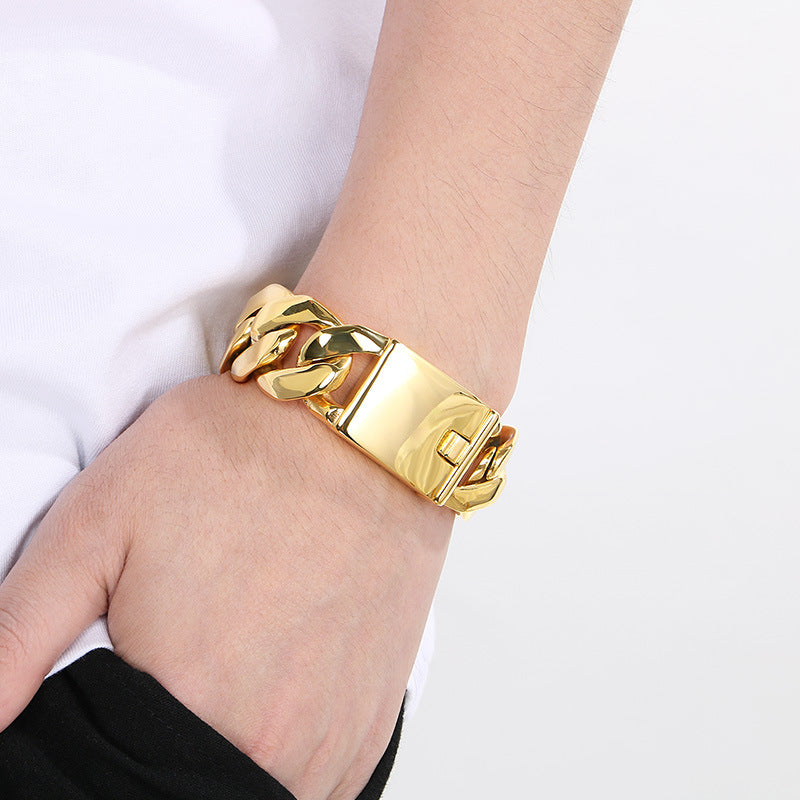 Planderful Mens Titanium Steel Cuban Chain Bracelet