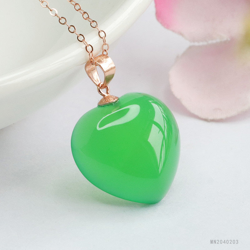 Green Chalcedony Heart Silver Pendant — No Chain