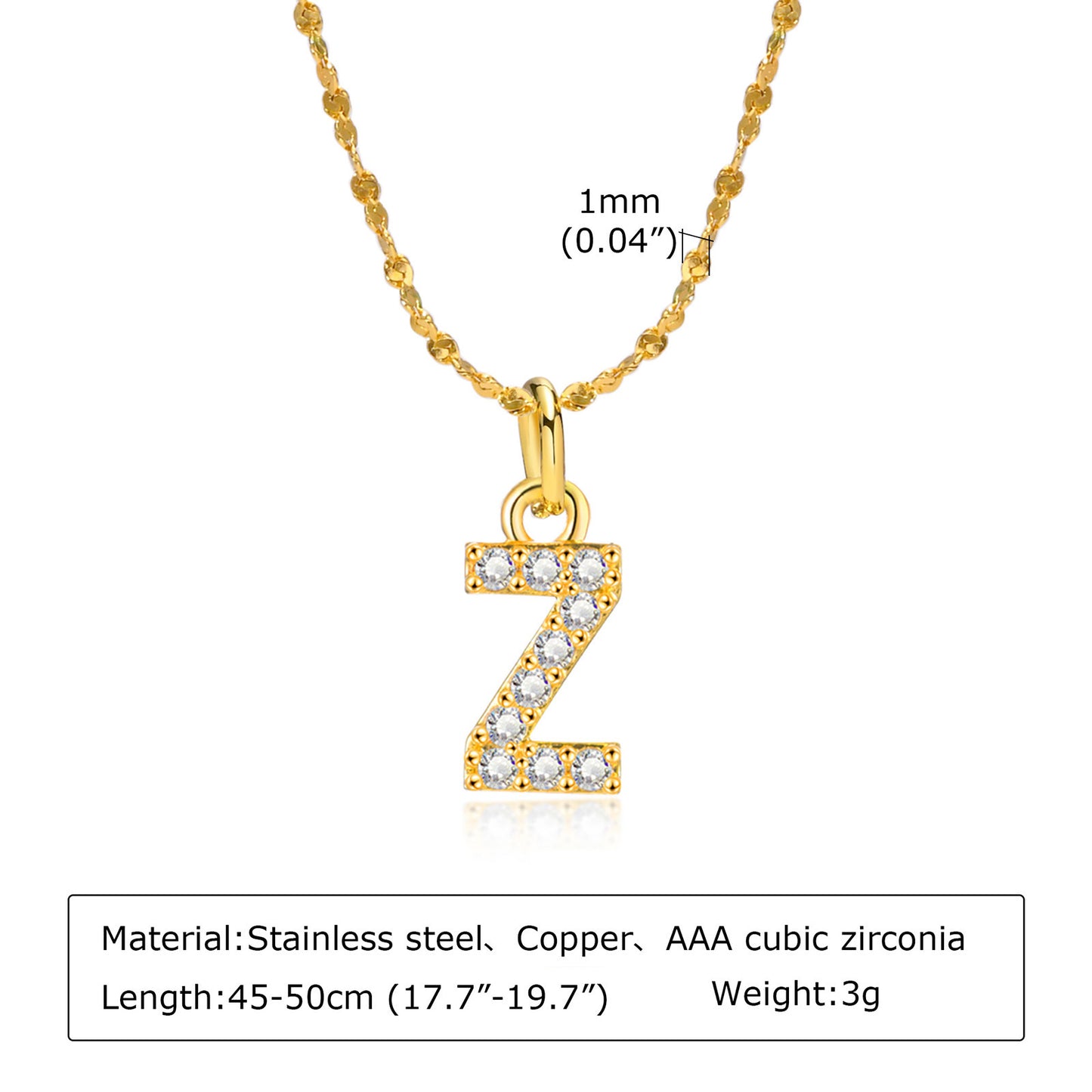 26 English Letter Stainless Steel Necklace Zircon Jewelry