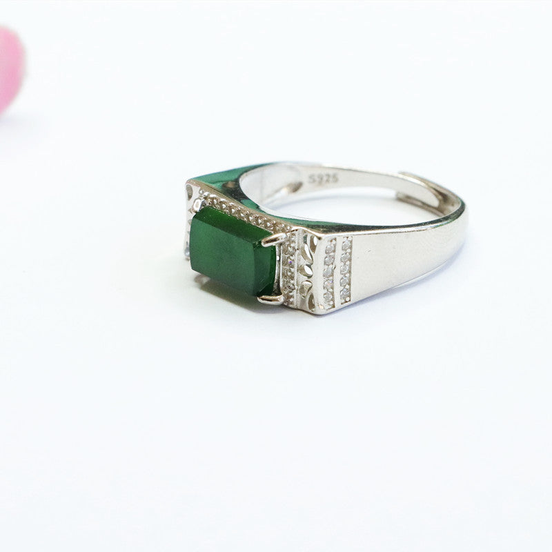 Sterling Silver and Jade Adjustable Rectangle Ring