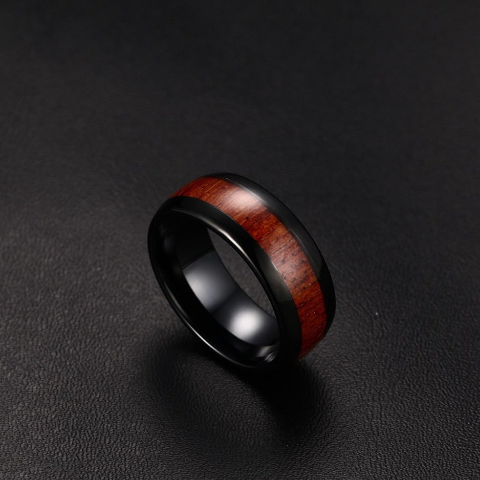 Korean Version Ring Tungsten Steel Wood Grain Inlaid Ring