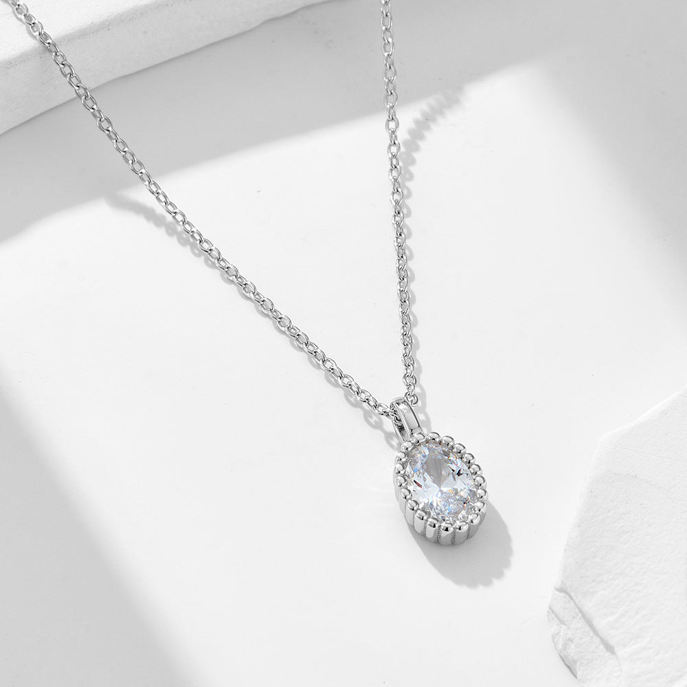 S925 Sterling Silver-Plated 14K Gold Luxury Necklace with Oval Zircon Pendant