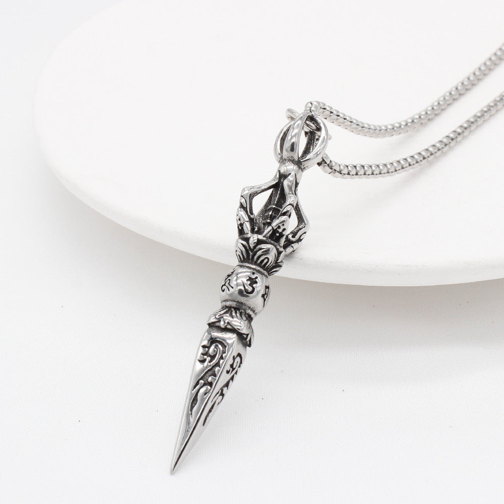 Planderful Vajra Pestle Pendant Necklace For Men Stainless Steel Body Protection Hip Hop Style Jewelry